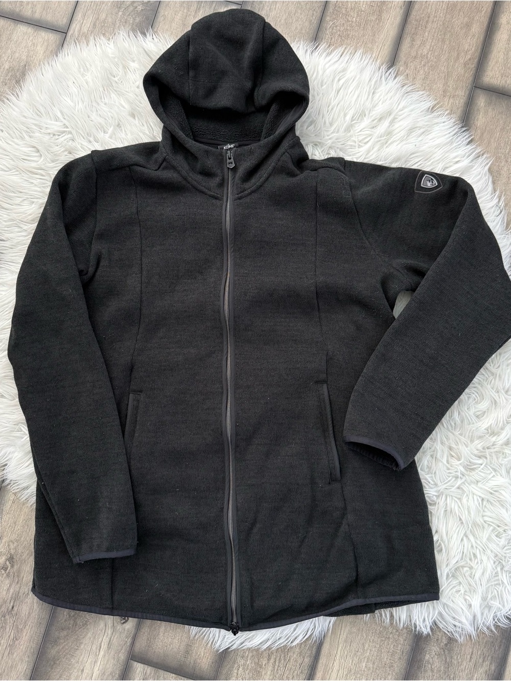 Women’s XL Kuhl Sweater Fleece Charcoal Black Hooded Full-Zip Jacket